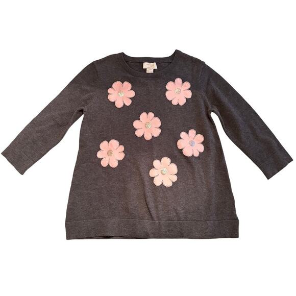 Kate Spade Girls Sz 14y sweater Cotton embroidered flowers sequins pink grey NWT - Picture 2 of 11